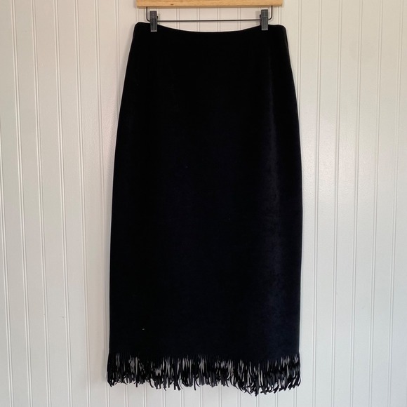 Clio Dresses & Skirts - Vintage Clio Women Whimsigoth Fringe Trim Maxi Skirt Size 10 M Witchy Faux Suede